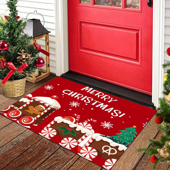1 Felpudo Con Estampado Navideño De Terciopelo De Cristal, Alfombra Suave Con Antideslizante Resistente A Las Manchas, Para Entrada Principal, Sala De Estar, Dormitorio, Lavable A Máquina, Decoración Del Hogar, Decoración De La Habitación, Alfombra De Na