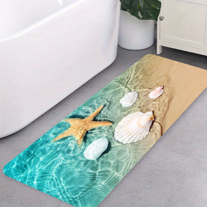 1pc Alfombra Impresa De Estrella De Mar Para Baño, Alfombra Antideslizante Para Baño, Moderna Alfombra De Decoración Para El Hogar, Alfombra Lateral Para Bañera