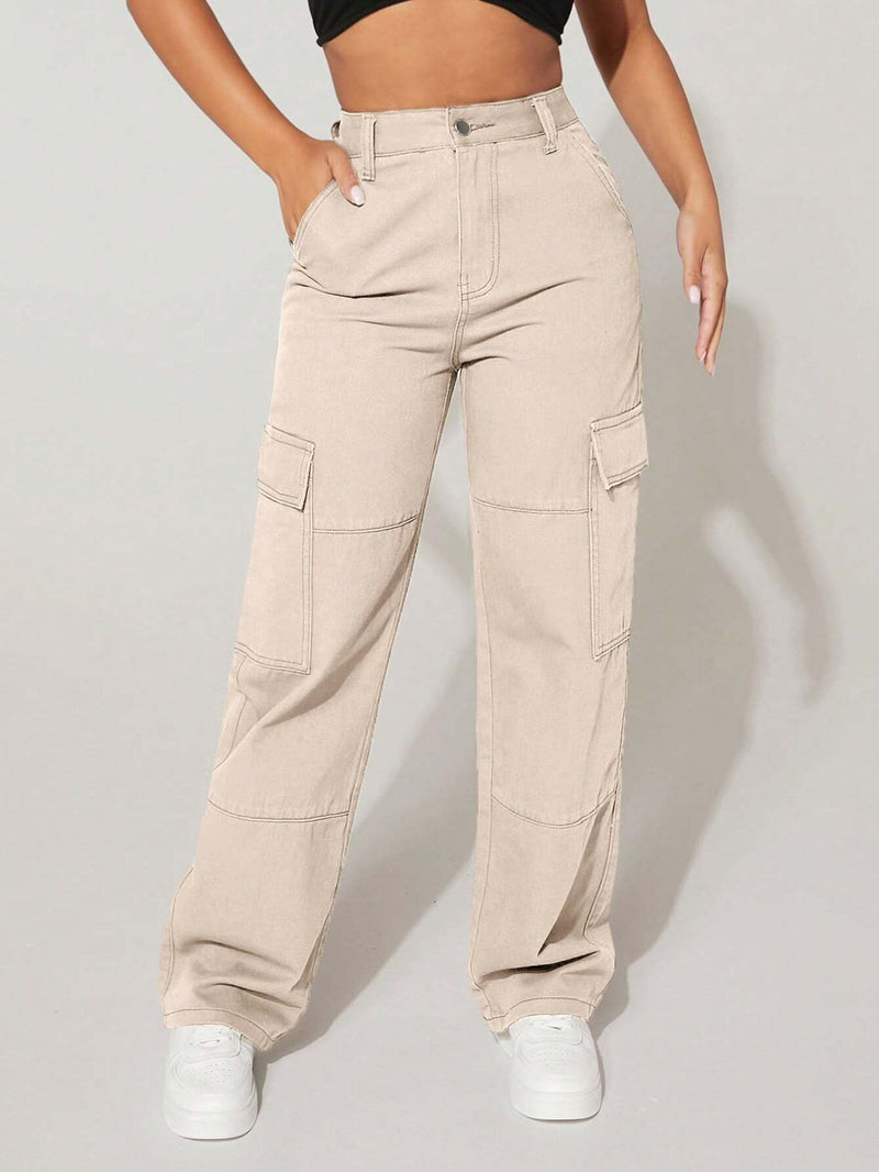 PETITE Jeans cargo de talle alto con bolsillo lateral con solapa