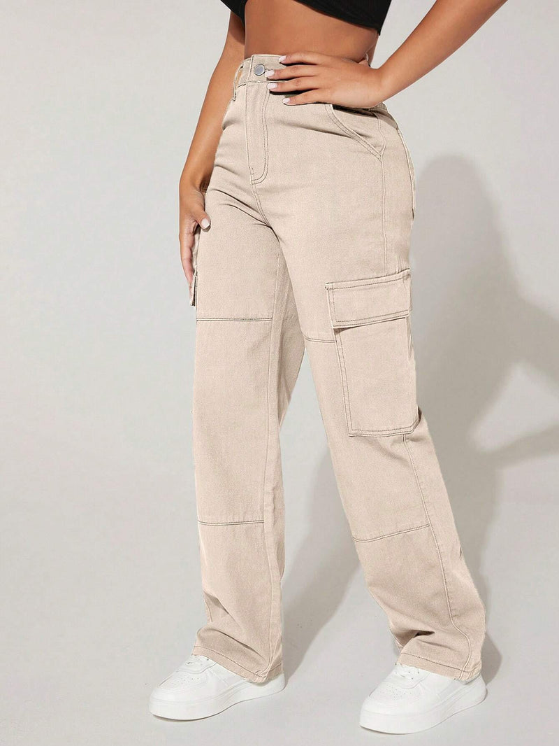 PETITE Jeans cargo de talle alto con bolsillo lateral con solapa