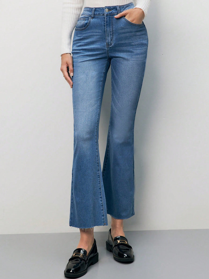 Frenchy Jeans de pierna amplia de talle alto sin cinturon