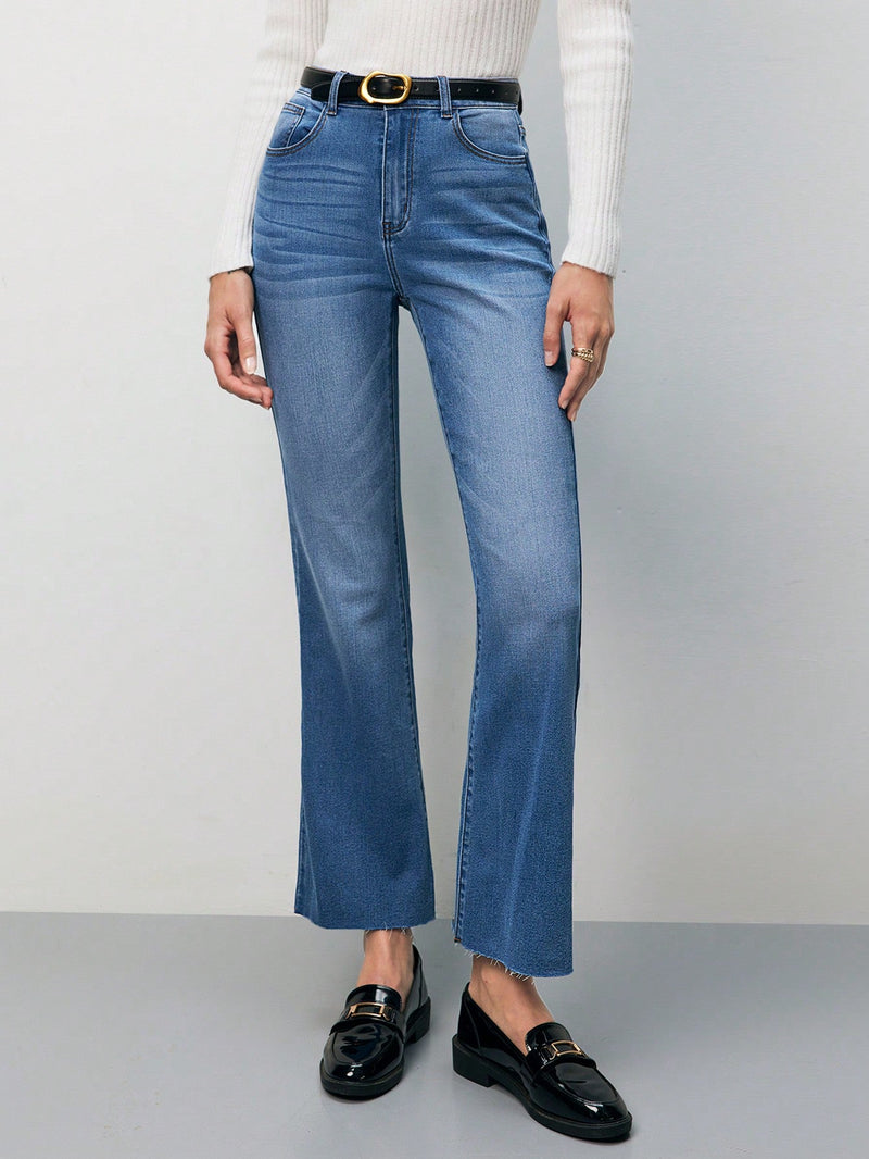 Frenchy Jeans de pierna amplia de talle alto sin cinturon