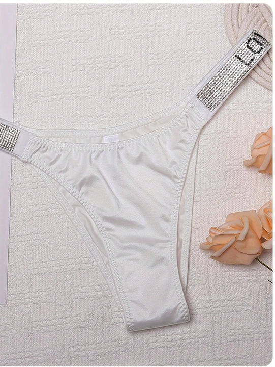 Braguita De Bikini Sexy Con Levantamiento De Gluteos Y Decoracion Con Pedreria, Tanga De Corte Alto Para Deportes Y Fitness