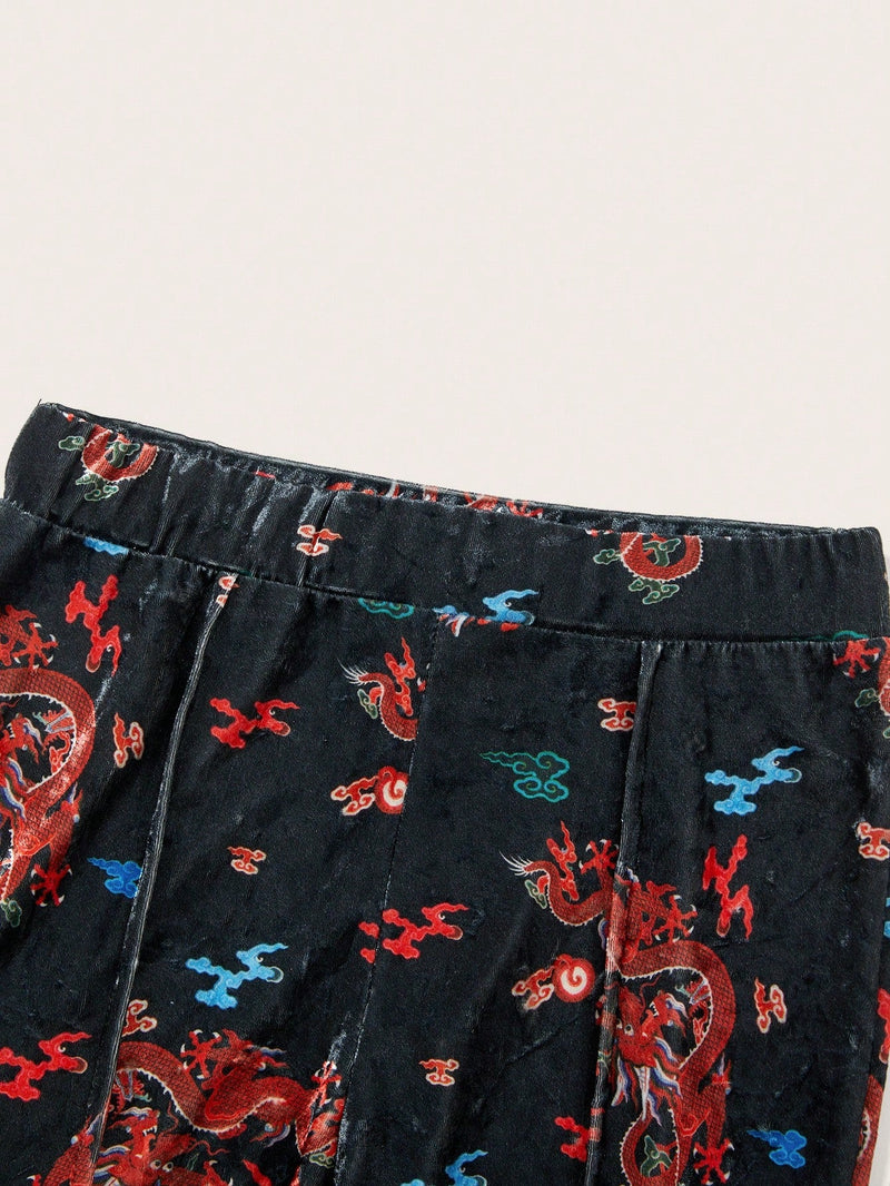 Pantalones acampanados con estampado de dragon