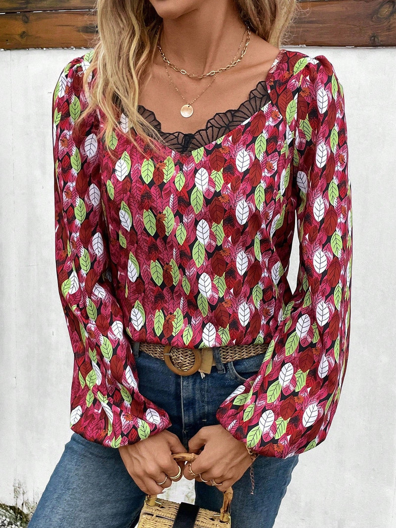 Frenchy Blusa con estampado con encaje en contraste