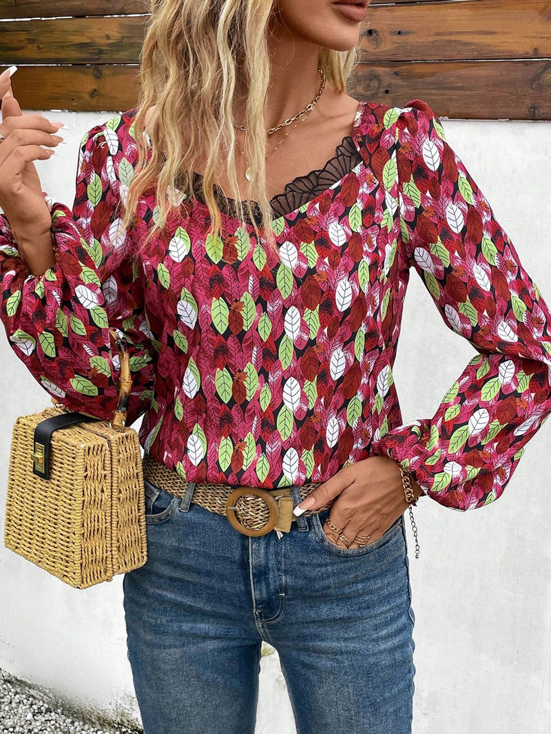 Frenchy Blusa con estampado con encaje en contraste