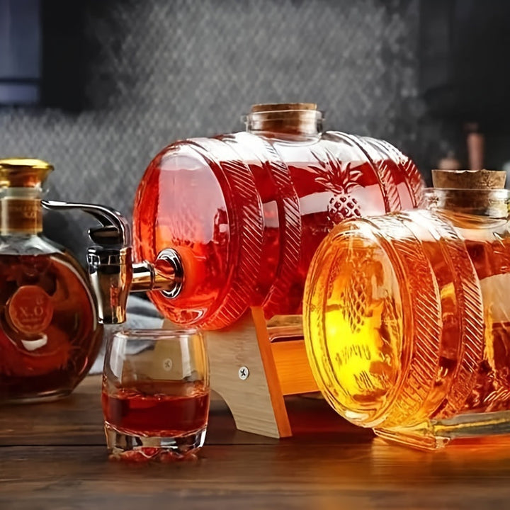 1pieza Barril de Vidrio Transparente de 33.81oz de Capacidad con Grifo - Base de ABS y Corcho - Ideal para Servir Bebidas en Fiestas y Reuniones, Contenedor de Bebidas para Fiestas | Barril Decorativo | Construcción Duradera, Accesorios de Bar