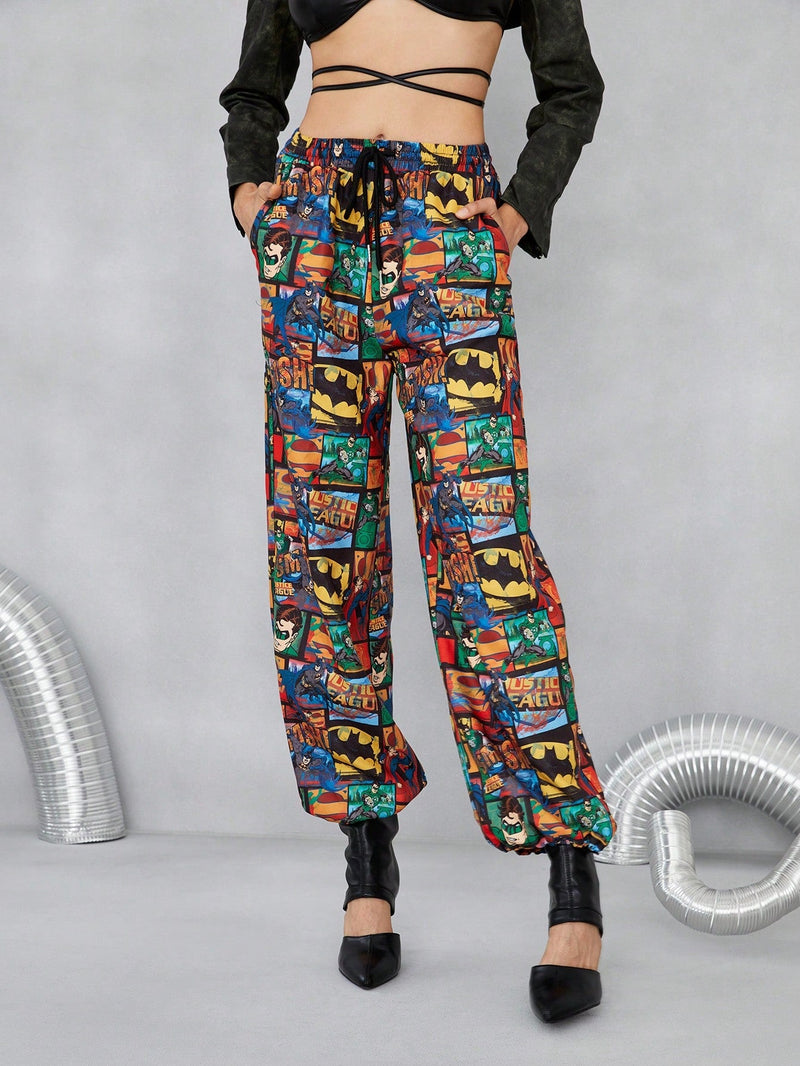 JUSTICE LEAGUE X  Pantalones estampado de arte pop de cintura con cordon