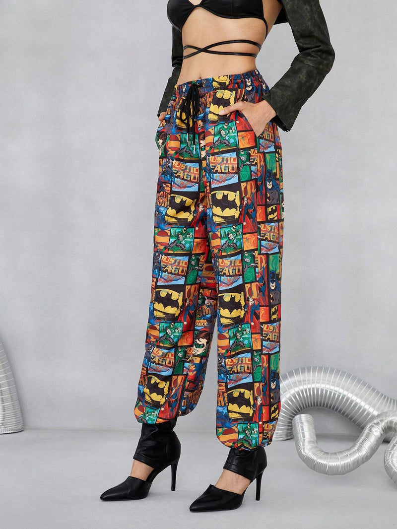 JUSTICE LEAGUE X  Pantalones estampado de arte pop de cintura con cordon