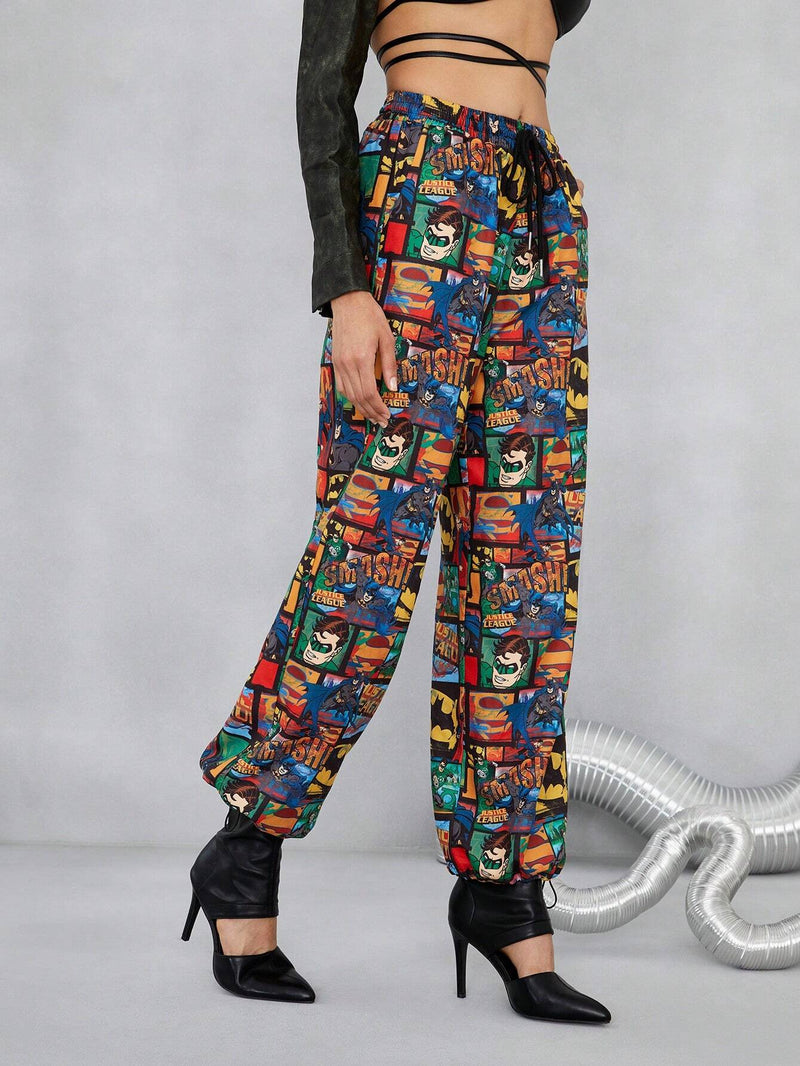 JUSTICE LEAGUE X  Pantalones estampado de arte pop de cintura con cordon