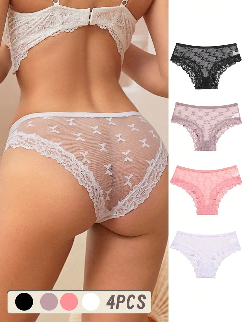 FINETOO Conjunto de 4 piezas de ropa interior sexy para mujer con patron de mariposa completa de encaje de tanga