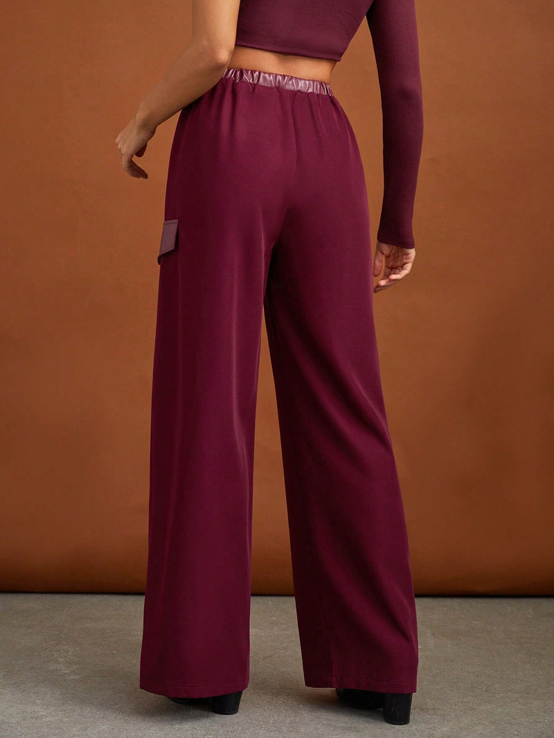 Tall Pantalones de pierna ancha de cintura con cordon con diseno de solapa