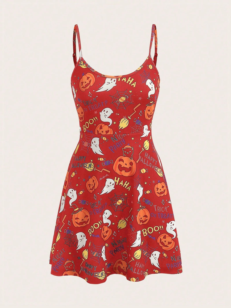 Qutie Vestido de tirantes con estampado de halloween