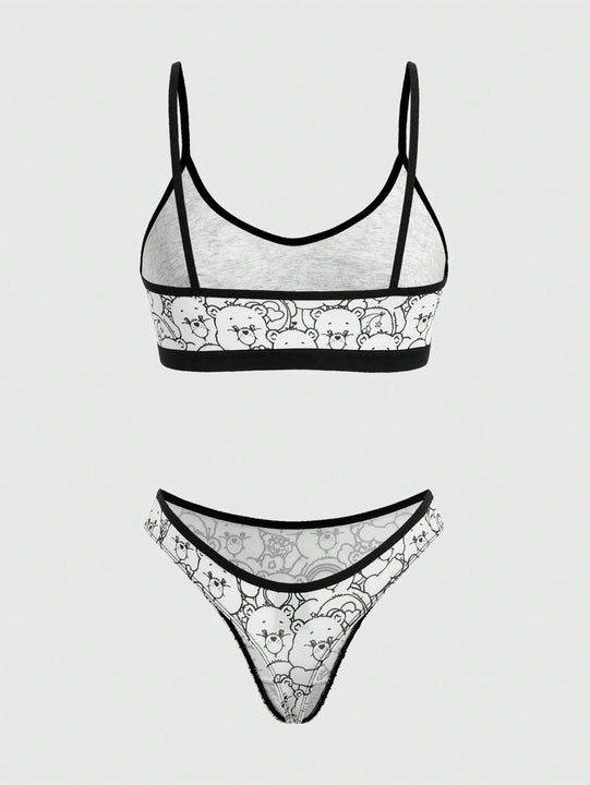 ROMWE X Care Bears Juego De Ropa Interior Blanca Con Estampado De Oso De Dibujos Animados Y Correas Finas