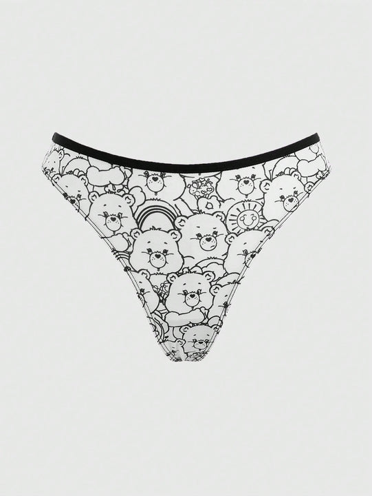 Juego De Ropa Interior Blanca Con Estampado De Oso De Dibujos Animados Y Correas Finas