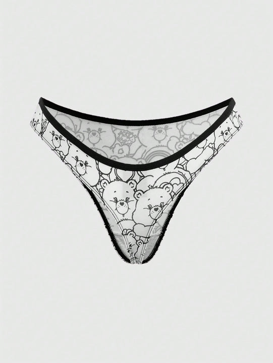 Juego De Ropa Interior Blanca Con Estampado De Oso De Dibujos Animados Y Correas Finas