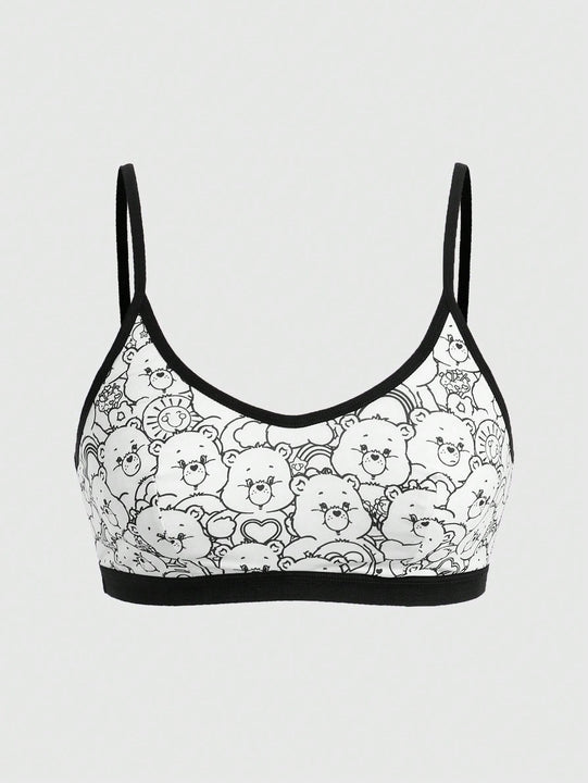 Juego De Ropa Interior Blanca Con Estampado De Oso De Dibujos Animados Y Correas Finas