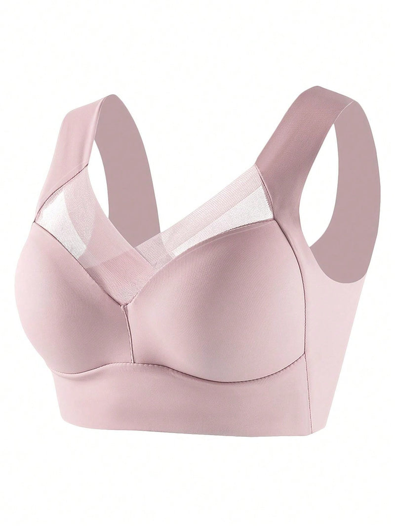 1 pieza Sujetador de belleza sin costuras para mujer, sujetador inalambrico de una pieza con copas acolchadas, sujetador para dormir/yoga/deportes, comodo y transpirable, rosa