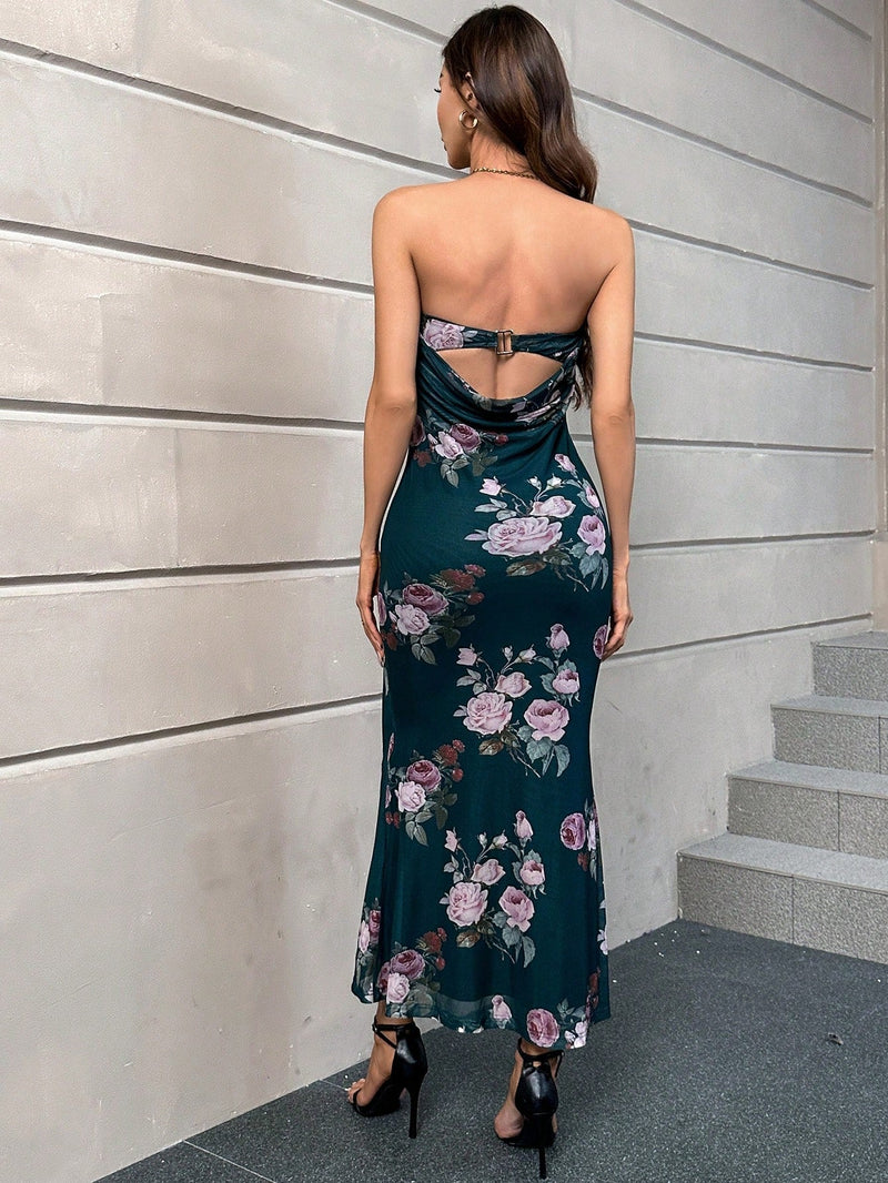 Prive Vestido tubo con estampado floral de espalda abierta con fruncido bajo sirena