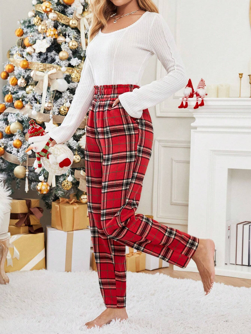 Essnce Pantalones con estampado de tartan cremallera