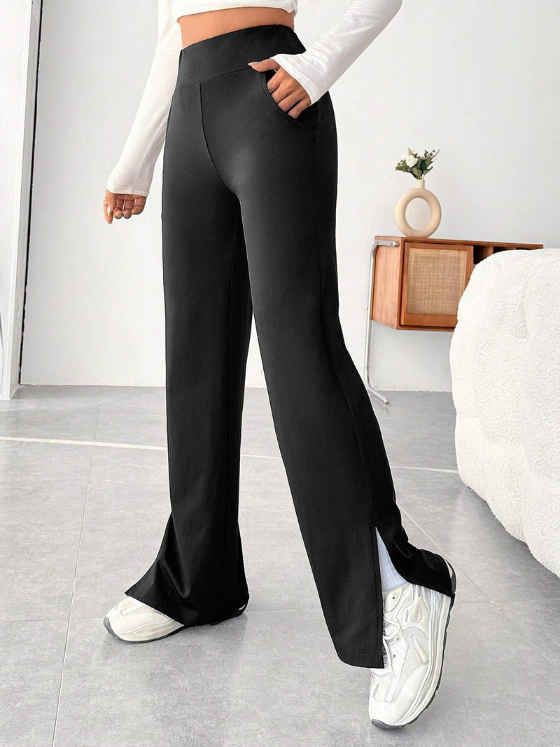 EZwear Pantalones rectos bajo con abertura