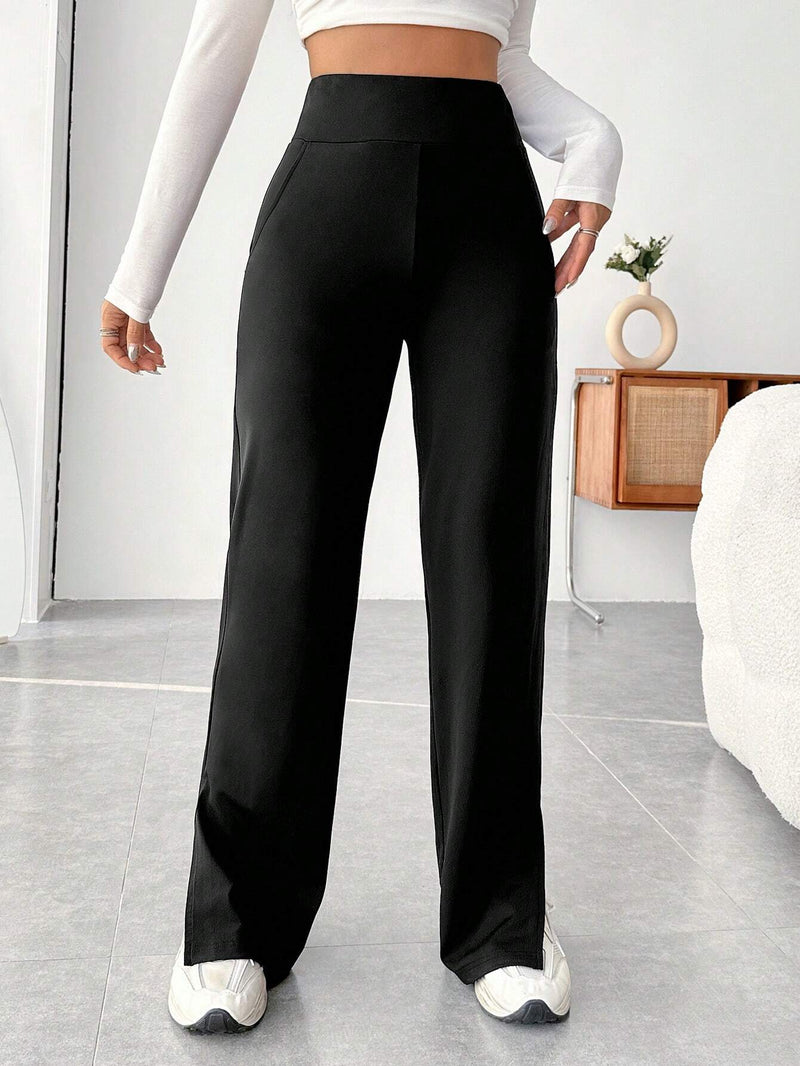 EZwear Pantalones rectos bajo con abertura