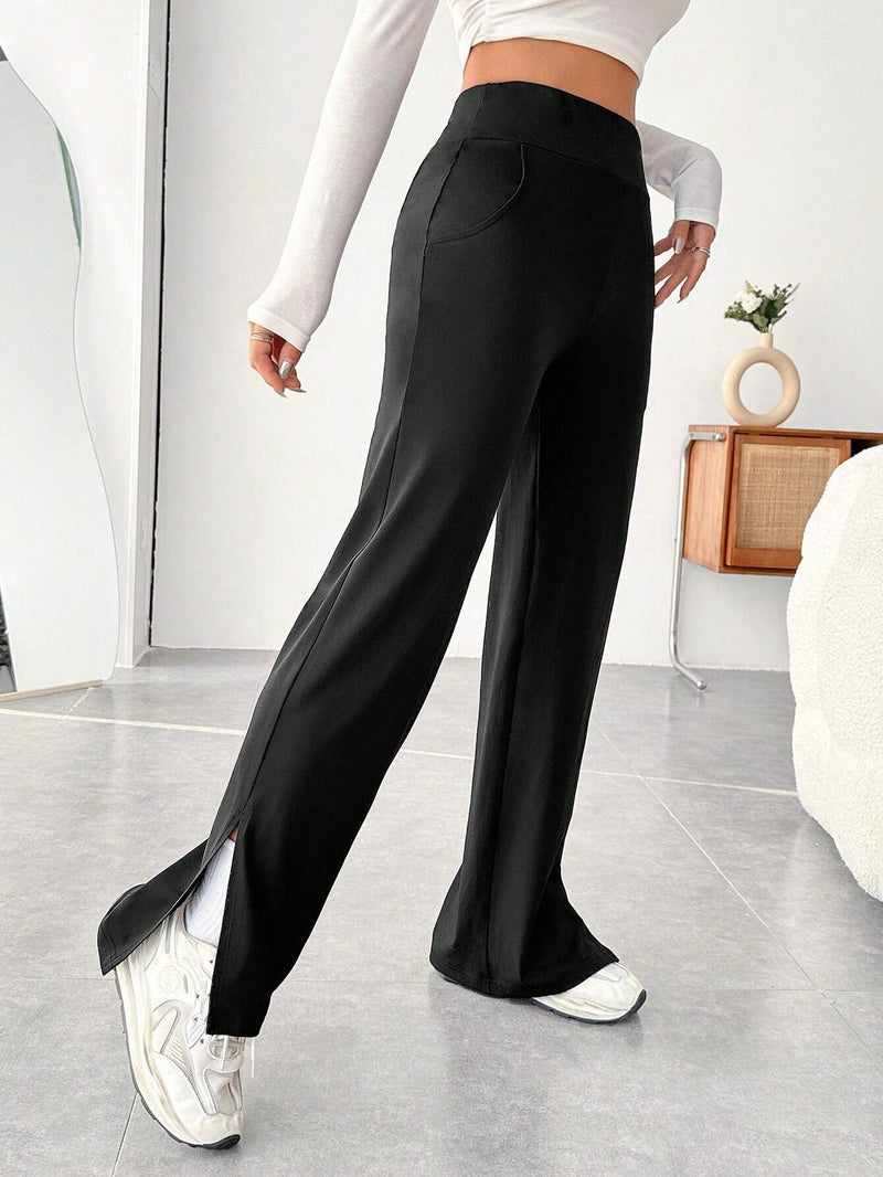 EZwear Pantalones rectos bajo con abertura