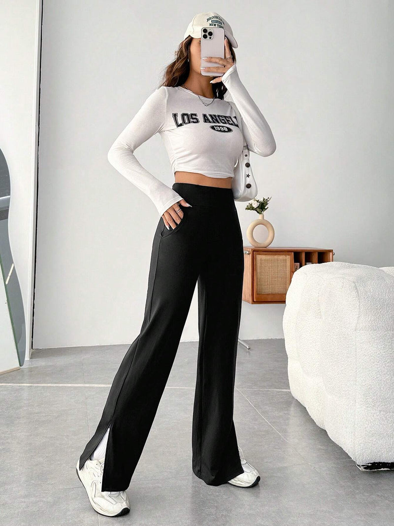 EZwear Pantalones rectos bajo con abertura