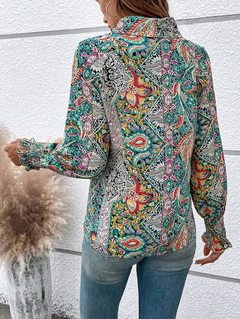 EMERY ROSE Camisa con estampado de paisley con boton delantero