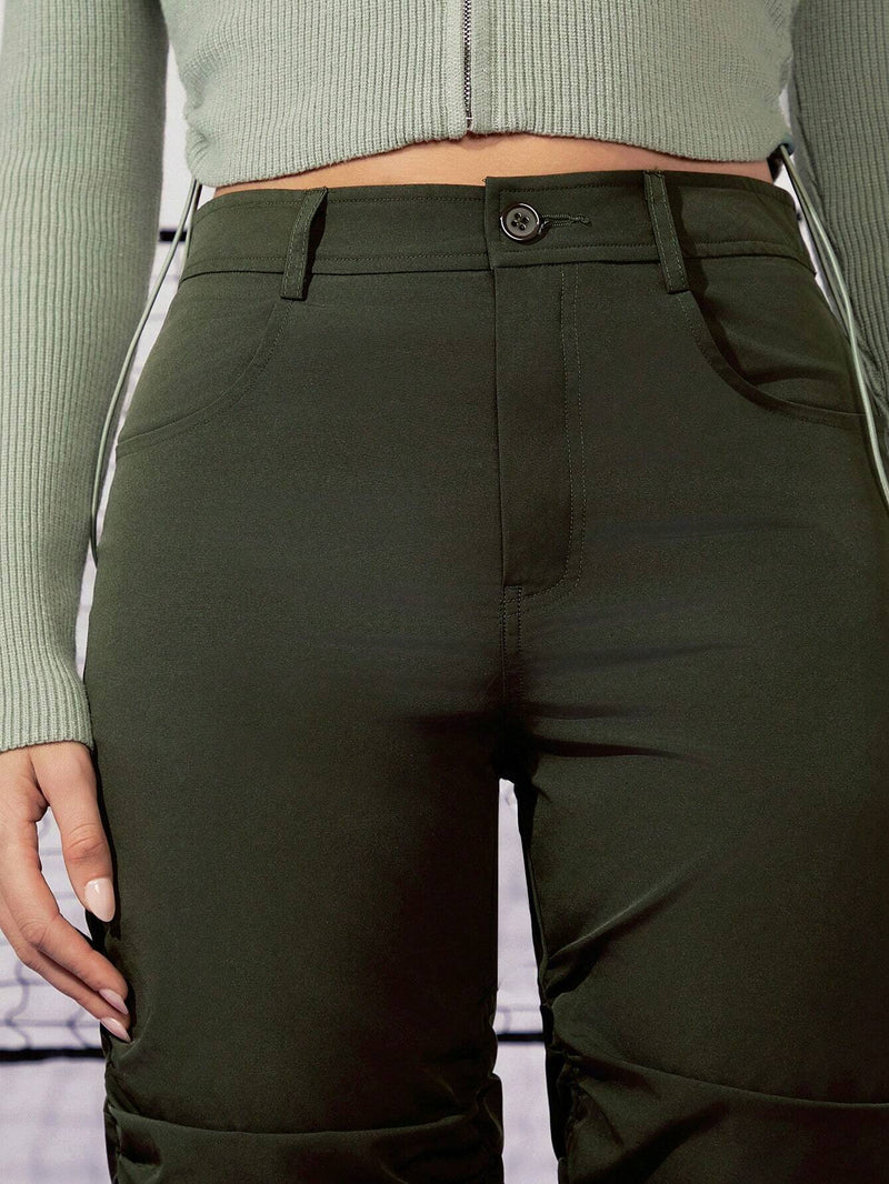 Neu Pantalones apilados unicolor fruncido