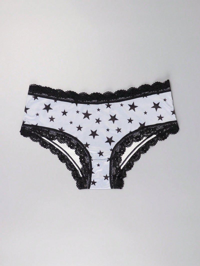 3 Piezas Lenceria De Goth Con Contraste De Encaje Hipster Panties, Prendas De Ropa Interior De Calaveras Con Estrellas Para Halloween, Lenceria Y Ropa Interior De Mujer