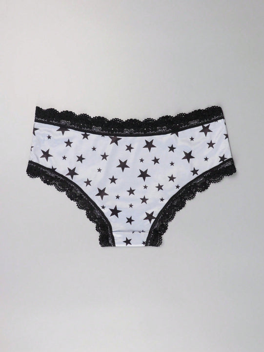 3 Piezas Lenceria De Goth Con Contraste De Encaje Hipster Panties, Prendas De Ropa Interior De Calaveras Con Estrellas Para Halloween, Lenceria Y Ropa Interior De Mujer