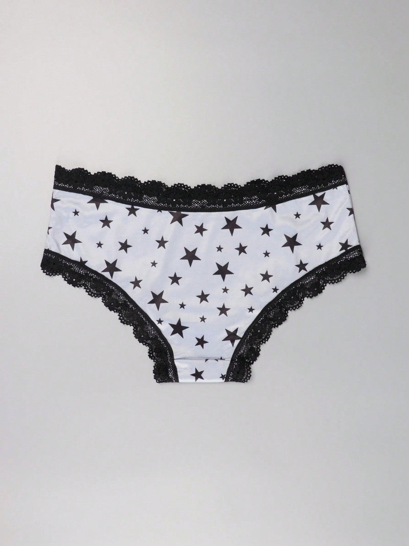 3 Piezas Lenceria De Goth Con Contraste De Encaje Hipster Panties, Prendas De Ropa Interior De Calaveras Con Estrellas Para Halloween, Lenceria Y Ropa Interior De Mujer