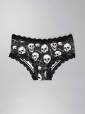 3 Piezas Lenceria De Goth Con Contraste De Encaje Hipster Panties, Prendas De Ropa Interior De Calaveras Con Estrellas Para Halloween, Lenceria Y Ropa Interior De Mujer