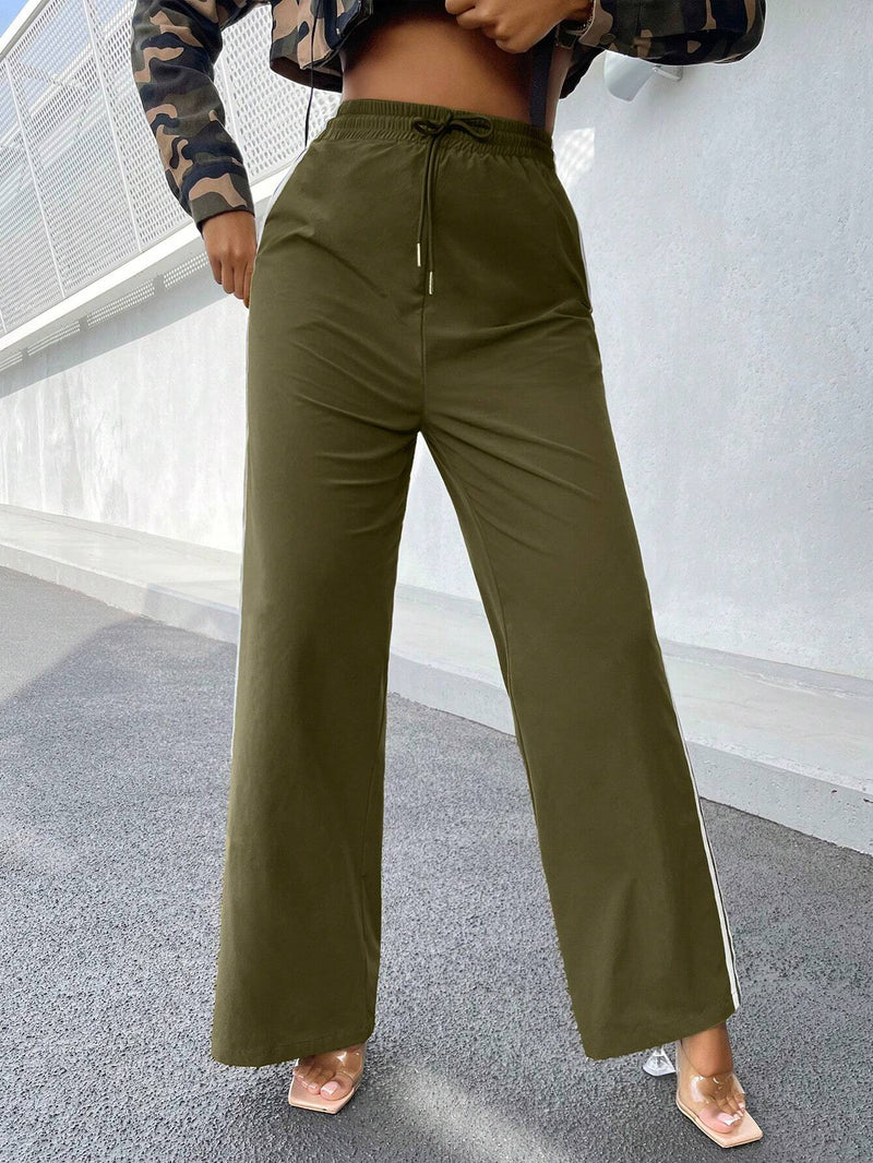 SXY Pantalones Largos Verdes Para Mujer Con Cinturon En La Cintura