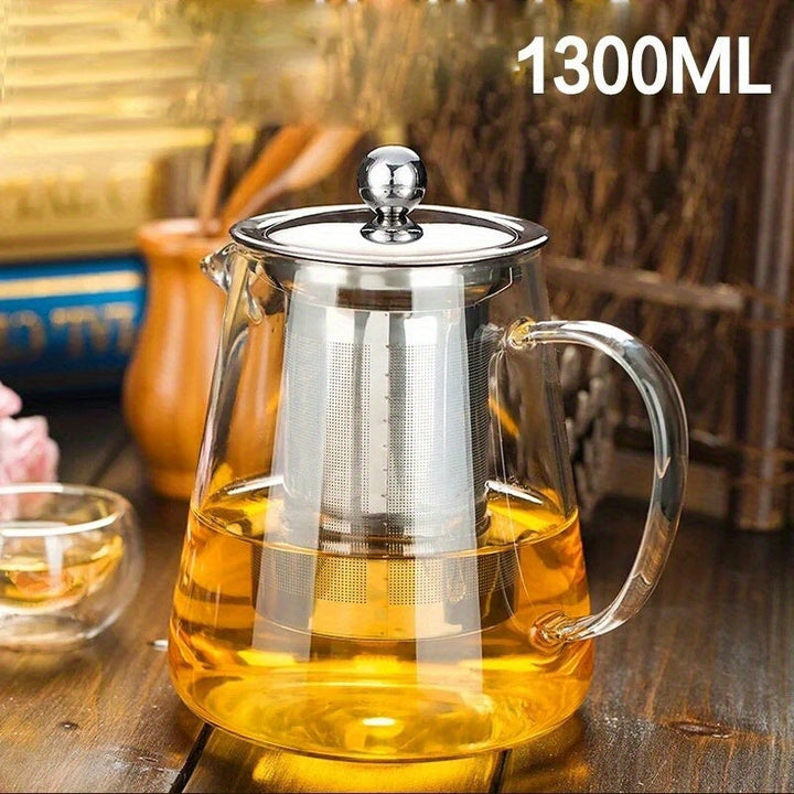 Tetera Elegante de Vidrio Engrosado con Infusor de Acero Inoxidable - Resistente al Calor, Apta para Lavavajillas - Perfecta para Preparar Té en Casa en Estufas de Gas