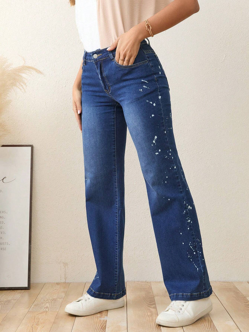 LUNE Jeans de pierna amplia con estampado de tinte de salpicadura sin cinturon