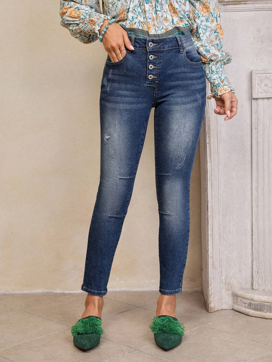 LUNE Jeans ajustados con rasgunos de gato con boton