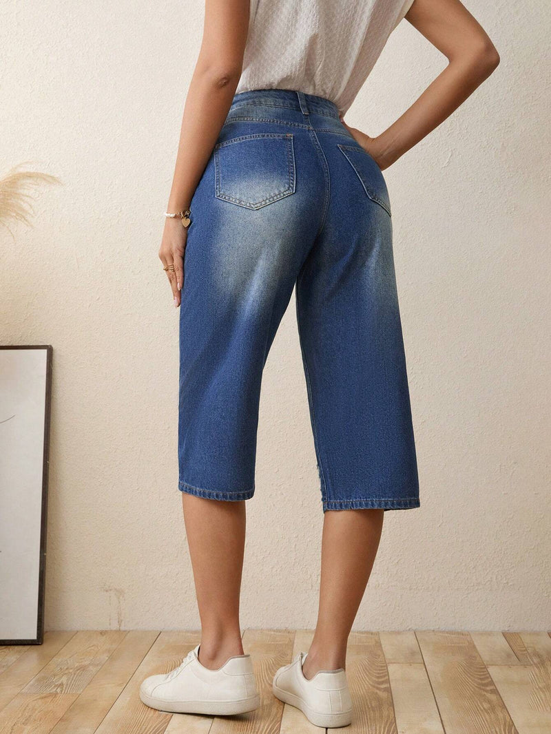 LUNE Jeans de talle alto con lavado bajo crudo capri