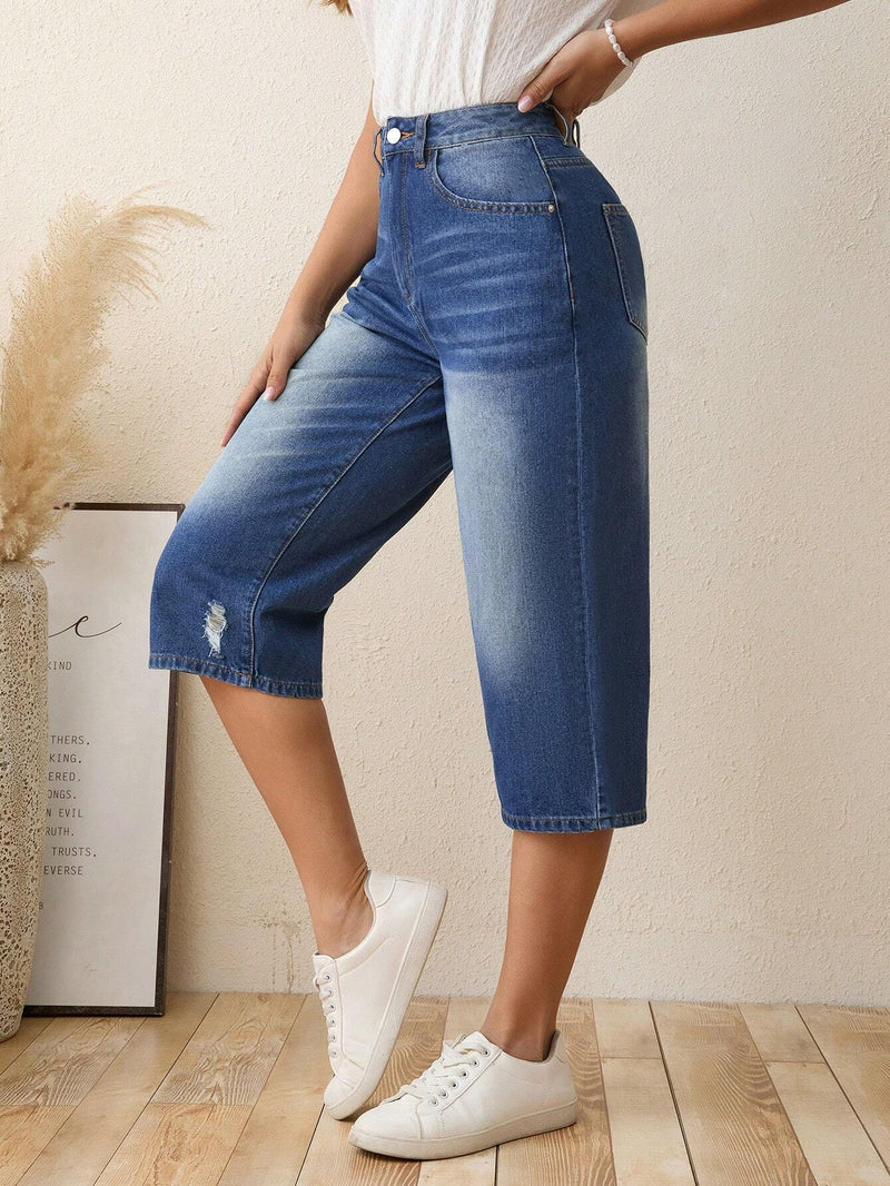 LUNE Jeans de talle alto con lavado bajo crudo capri