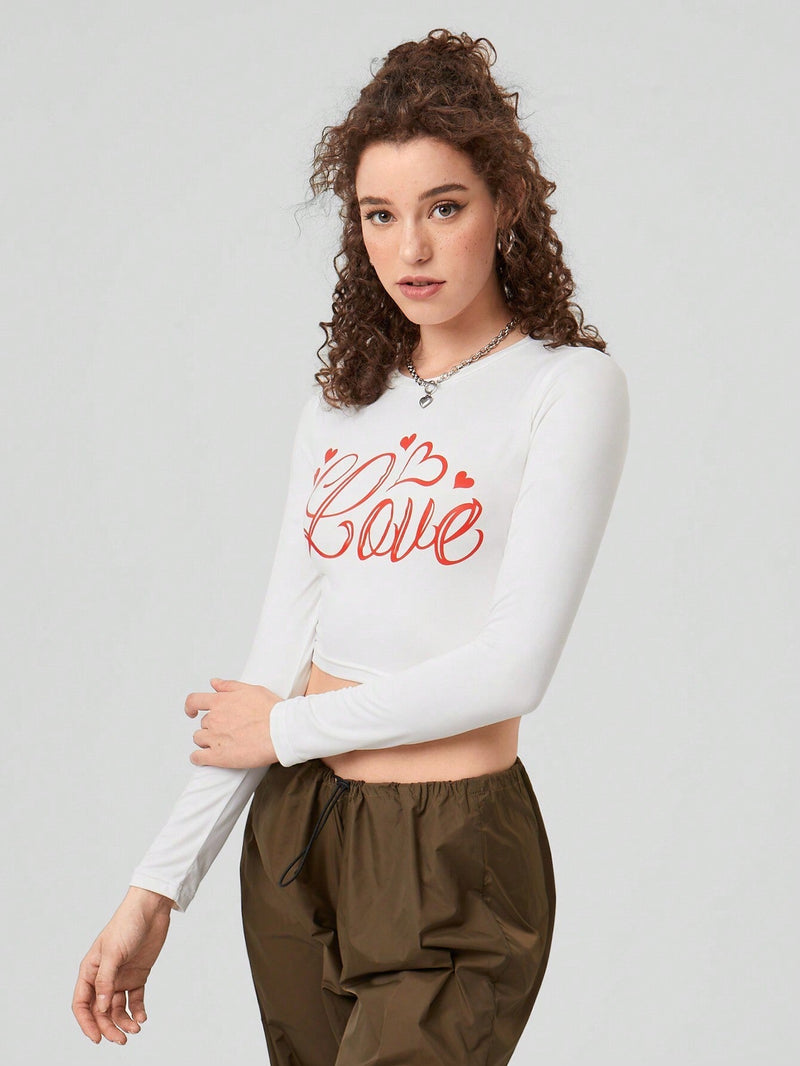 Forever 21 Top Largo Con Mangas Largas Recortadas E Impresion De Letras