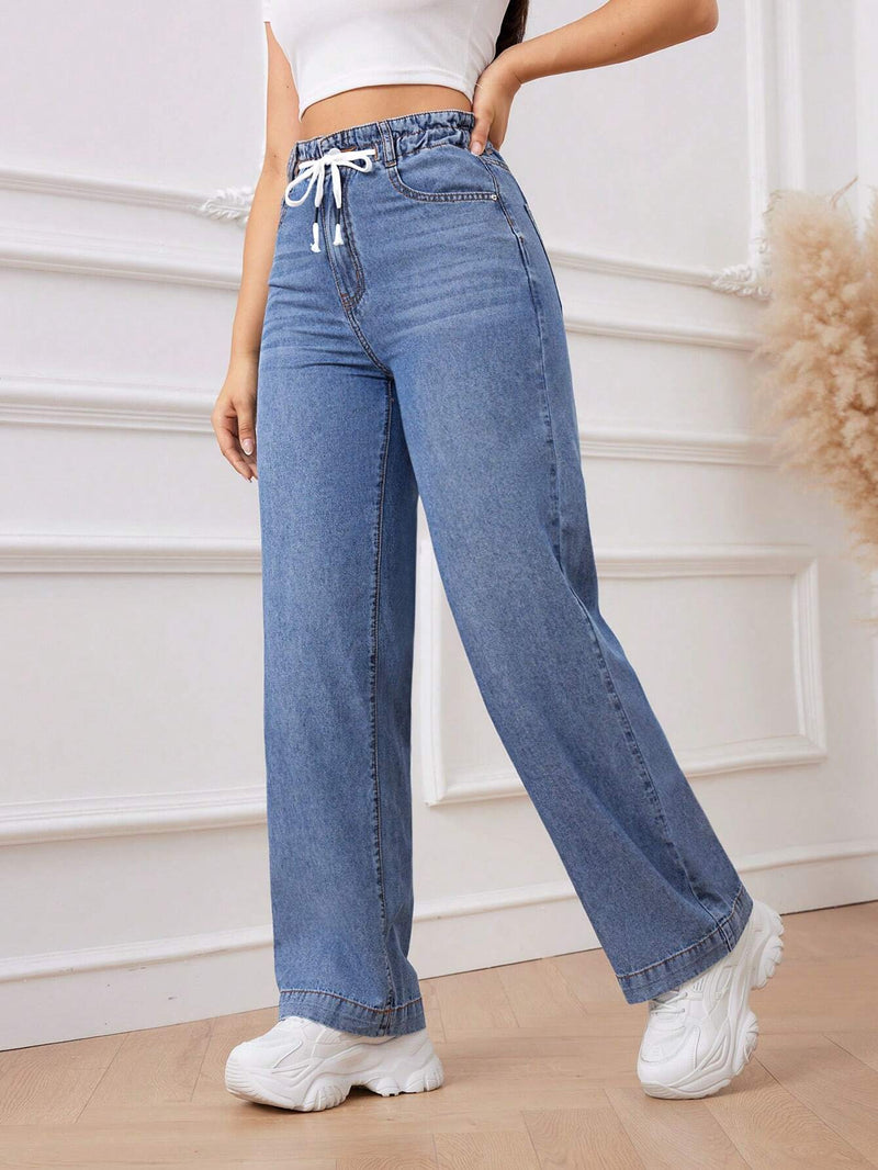 Prive Jeans de pierna recta de cintura con cordon