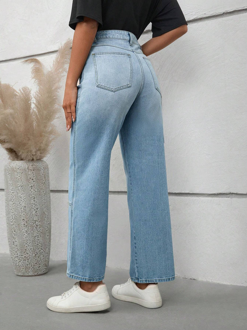 LUNE Jeans de pierna recta con bolsillo oblicuo sin cinturon