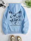 Essnce sudadera con capucha de manga larga de ajuste regular para mujer con estampado grafico de lema de mariposa y relampago para otono/invierno