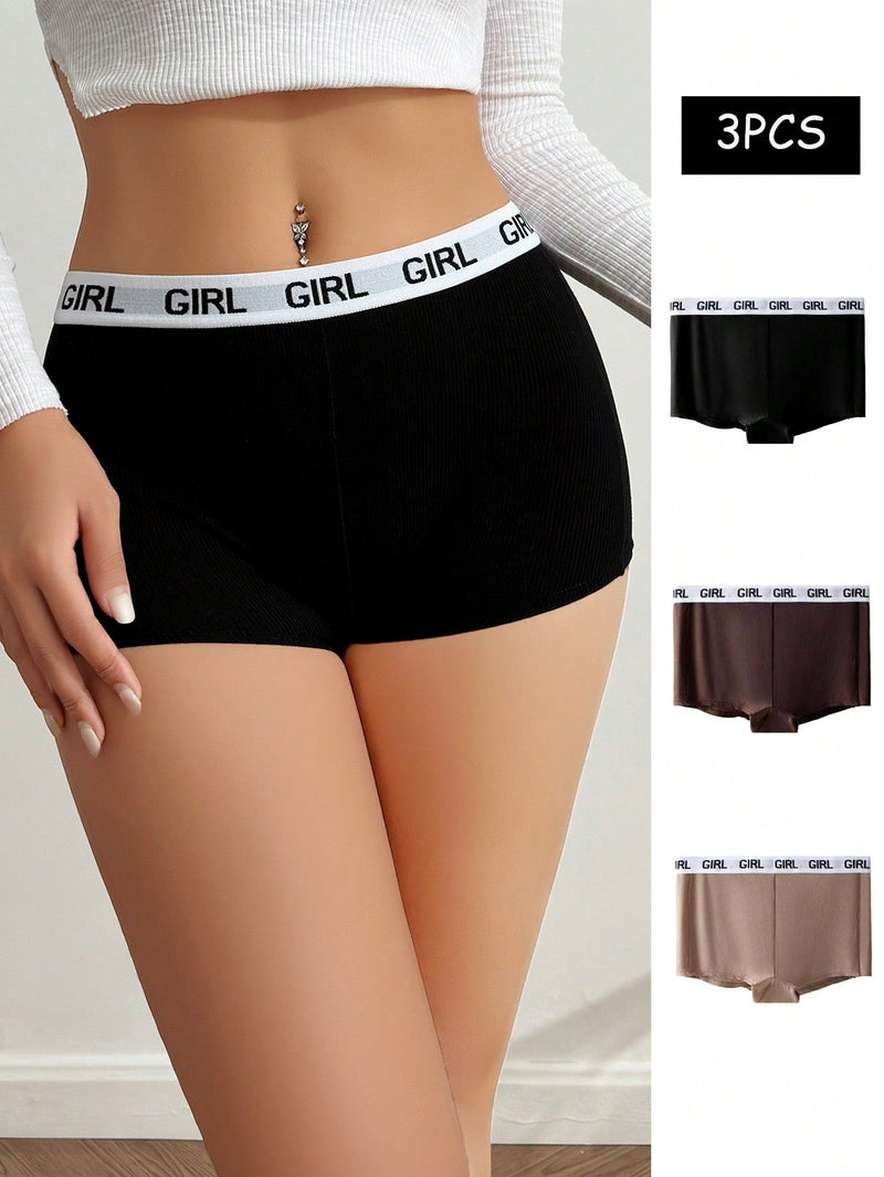 3 piezas Boyshorts de cintura con cinta con letra