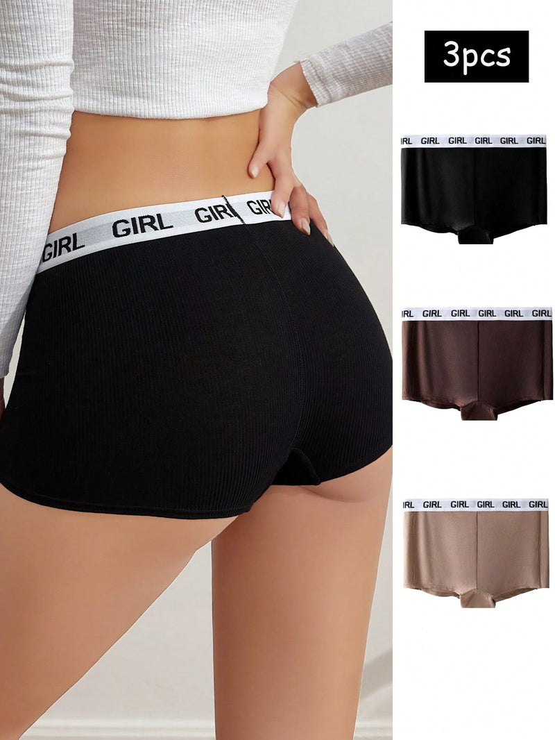 3 piezas Boyshorts de cintura con cinta con letra