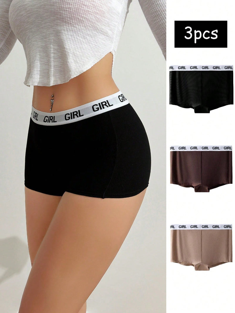 3 piezas Boyshorts de cintura con cinta con letra