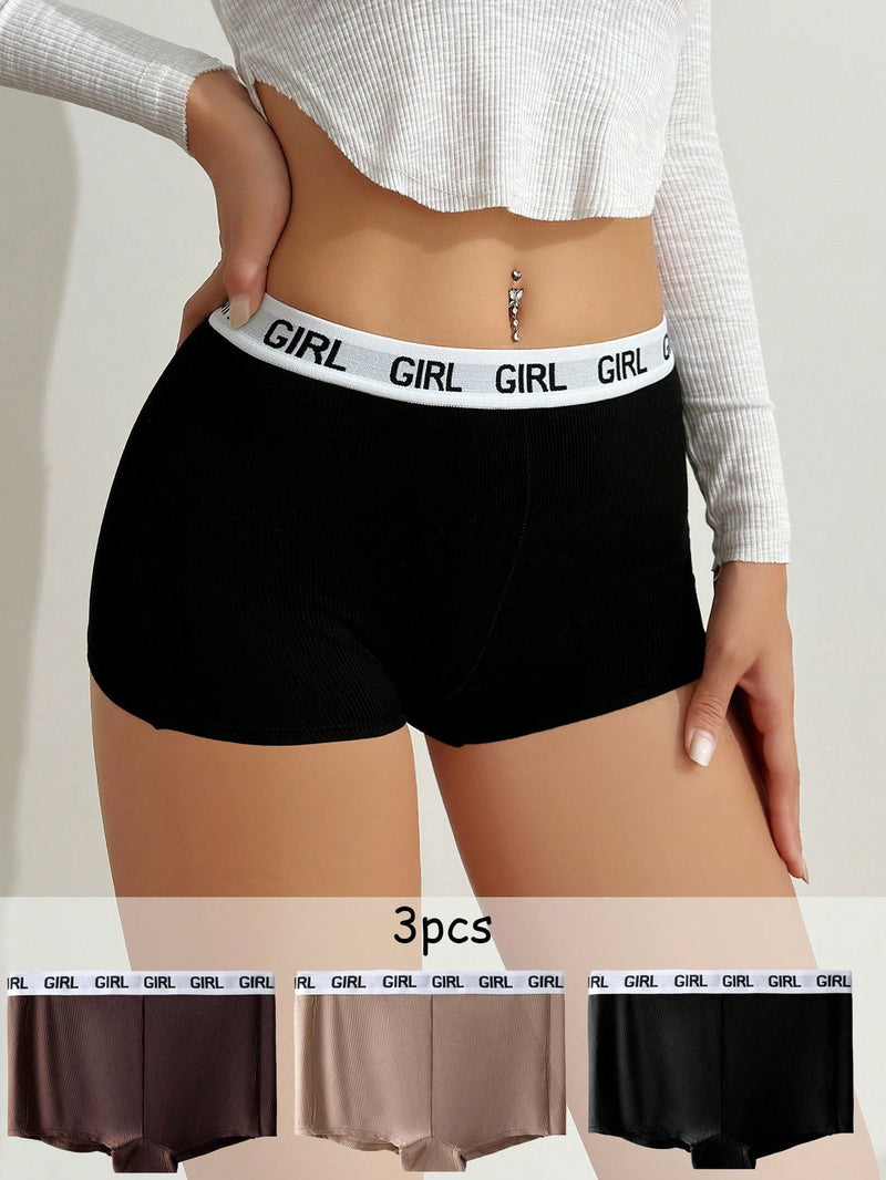 3 piezas Boyshorts de cintura con cinta con letra