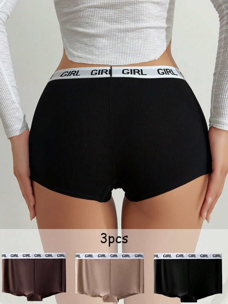 3 piezas Boyshorts de cintura con cinta con letra