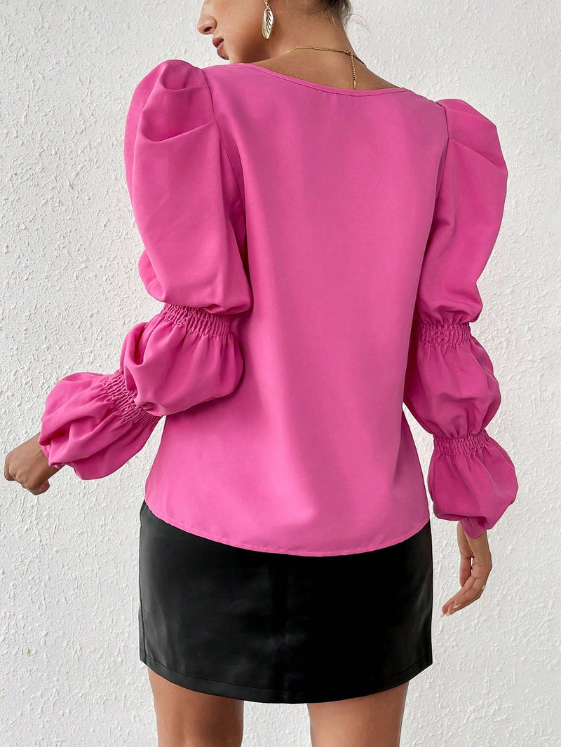 Prive Blusa de mangas de virago con cuello de corazon para mujer